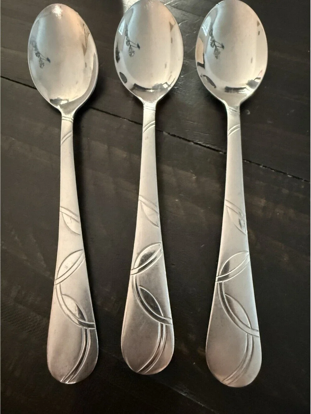 Cambridge Conquest Stainless Teaspoons Set of 3 Frosted Curved Line Pattern